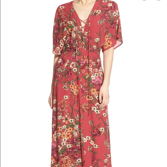 NEW WAYF Where Are You From Maroon Floral Maxi Dress Women's Size Small - Picture 2 of 16